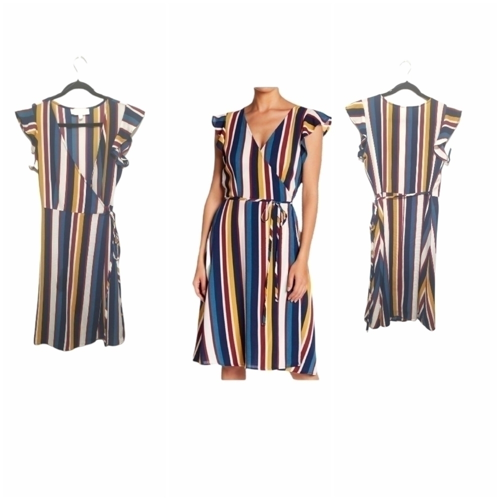 𝅺superfoxx Stripe Vertical Allusion Wrap Dress, Size S.